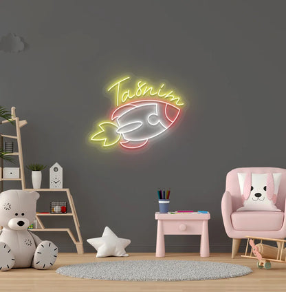 Yellow LED Personalized Space Explorer Name neon sign for space-themed bedroom