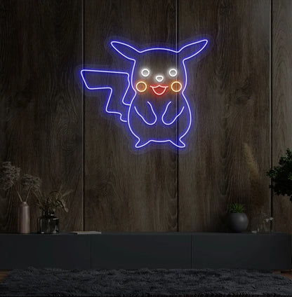 Image of a blue Pikachu LED neon sign for anime-inspired room decor.