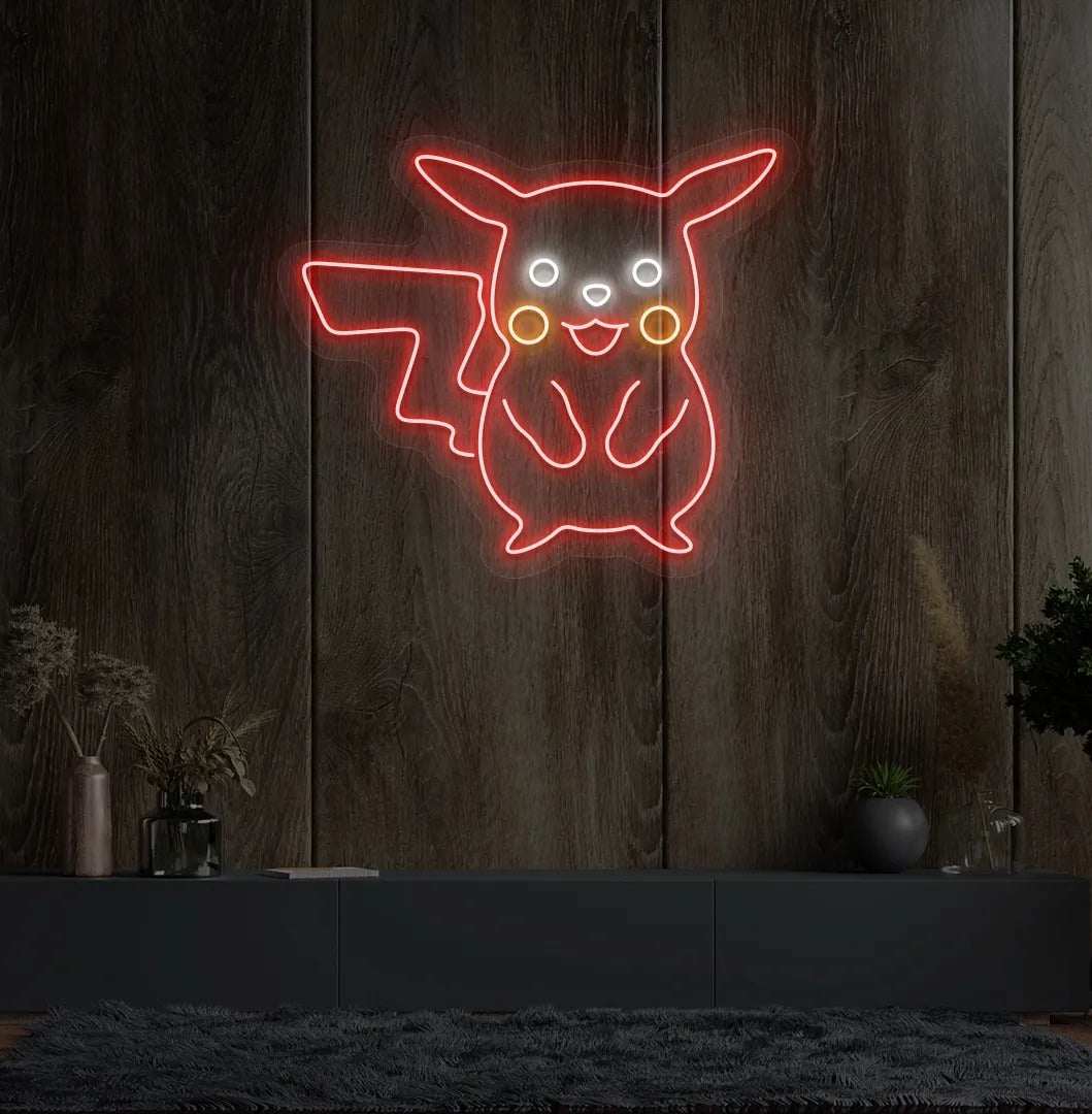 Image of a red Pikachu LED neon sign for anime-inspired room decor.