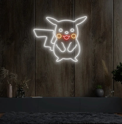 Image of a white Pikachu LED neon sign for anime-inspired room decor.