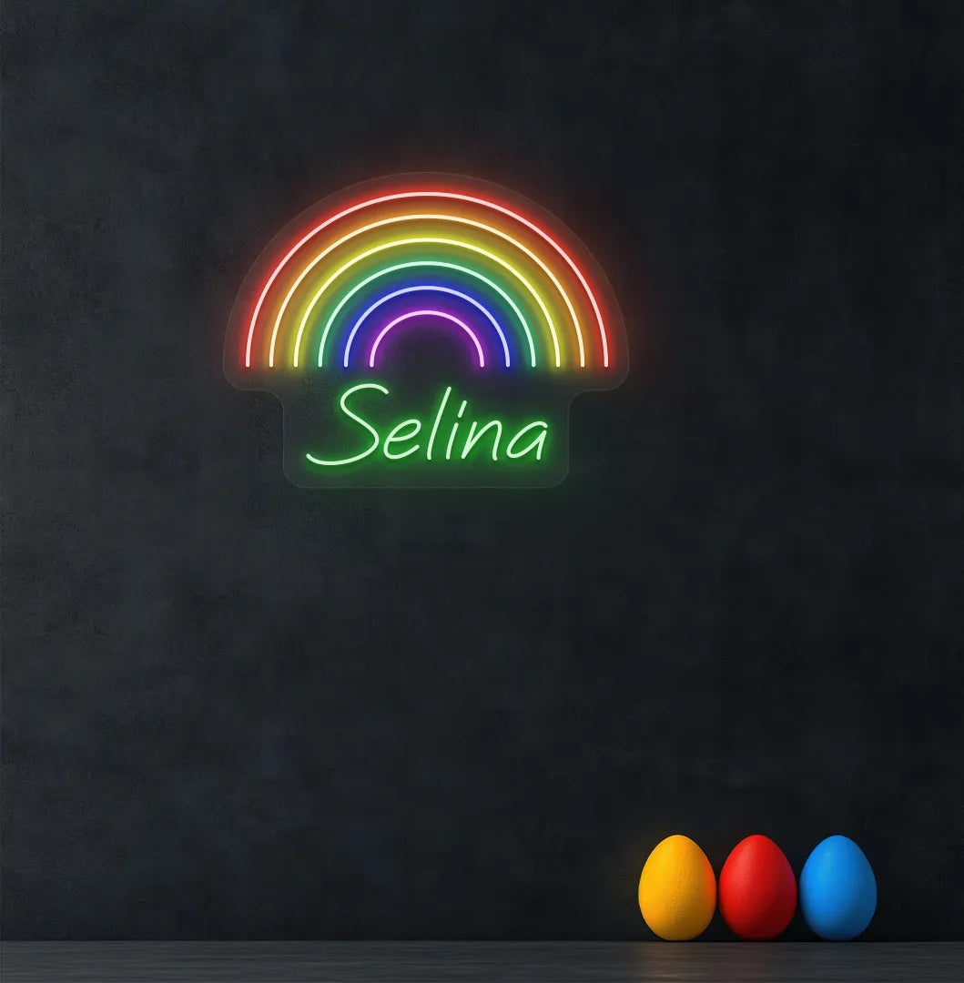 Bright green Rainbow Name personalized neon sign for kid's room decoration.