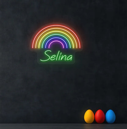 Bright green Rainbow Name personalized neon sign for kid's room decoration.
