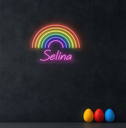 Bright purple Rainbow Name personalized neon sign for kid's room decoration.