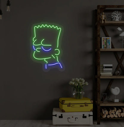 Stylish Simpsons-inspired green LED neon sign mounted on decorative wall.