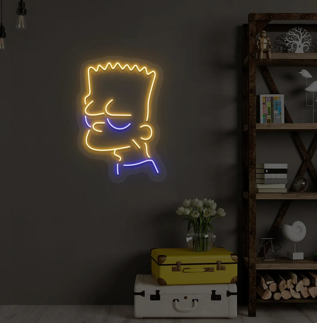 Stylish Simpsons-inspired orange LED neon sign mounted on decorative wall.